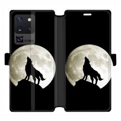 Housse cuir portefeuille pour Samsung Galaxy S20 Ultra Loup Noir