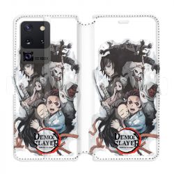 Housse cuir portefeuille pour Samsung Galaxy S20 Ultra Manga demon Slayer Blanc