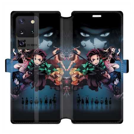 Housse cuir portefeuille pour Samsung Galaxy S20 Ultra Manga demon Slayer Noir