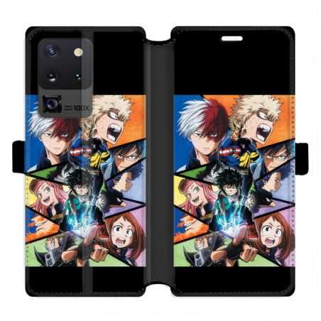 Housse cuir portefeuille pour Samsung Galaxy S20 Ultra Manga My hero academia noir