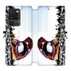 Housse cuir portefeuille pour Samsung Galaxy S20 Ultra Moto Casque Cross