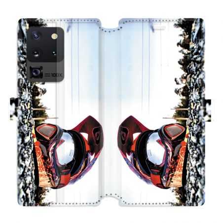 Housse cuir portefeuille pour Samsung Galaxy S20 Ultra Moto Casque Cross