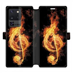 Housse cuir portefeuille pour Samsung Galaxy S20 Ultra Musique clé sol feu N