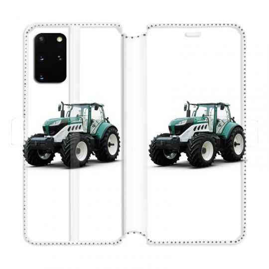 Housse cuir portefeuille pour Samsung Galaxy S20 Plus Agriculture Tracteur Blanc