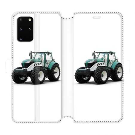 Housse cuir portefeuille pour Samsung Galaxy S20 Plus Agriculture Tracteur Blanc