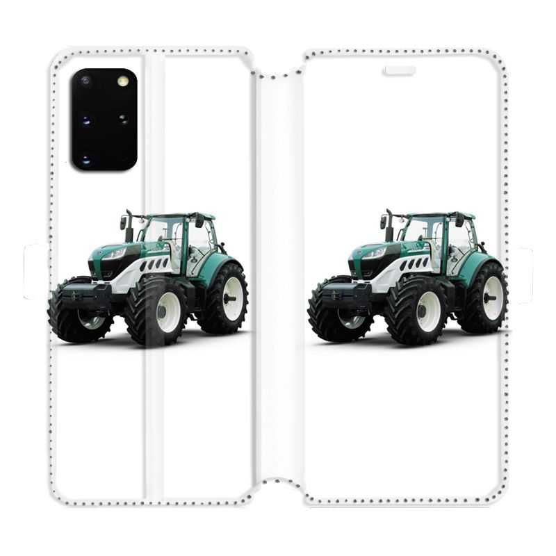 Housse cuir portefeuille pour Samsung Galaxy S20 Plus Agriculture Tracteur Blanc