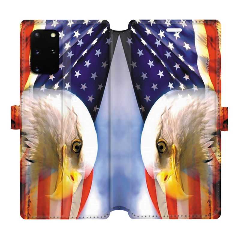 Housse cuir portefeuille pour Samsung Galaxy S20 Plus Amerique USA Aigle