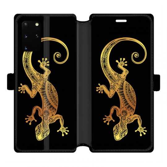 Housse cuir portefeuille pour Samsung Galaxy S20 Plus Animaux Maori lezard noir