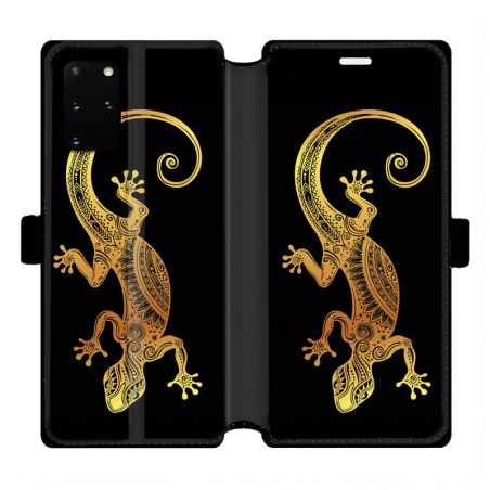 Housse cuir portefeuille pour Samsung Galaxy S20 Plus Animaux Maori lezard noir