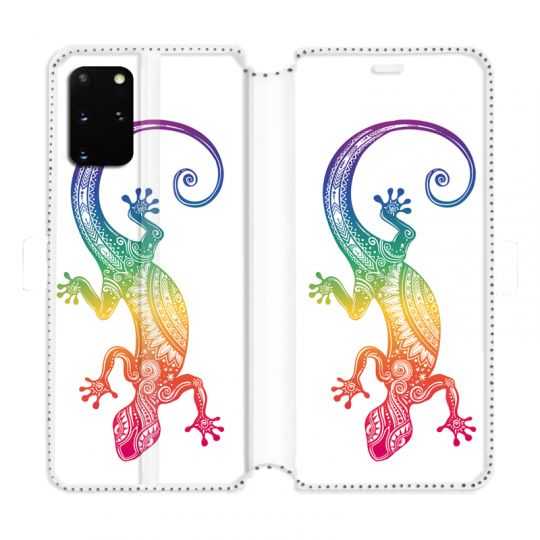 Housse cuir portefeuille pour Samsung Galaxy S20 Plus Animaux Maori Salamandre color