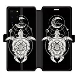Housse cuir portefeuille pour Samsung Galaxy S20 Plus Animaux Maori Tortue noir