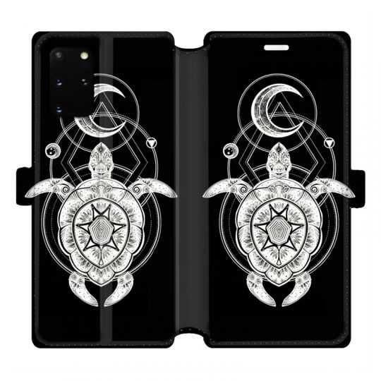 Housse cuir portefeuille pour Samsung Galaxy S20 Plus Animaux Maori Tortue noir