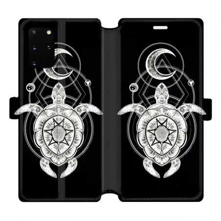 Housse cuir portefeuille pour Samsung Galaxy S20 Plus Animaux Maori Tortue noir
