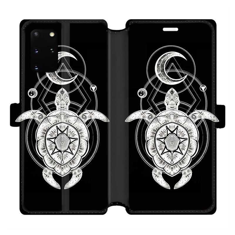 Housse cuir portefeuille pour Samsung Galaxy S20 Plus Animaux Maori Tortue noir