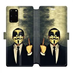 Housse cuir portefeuille pour Samsung Galaxy S20 Plus Anonymous doigt