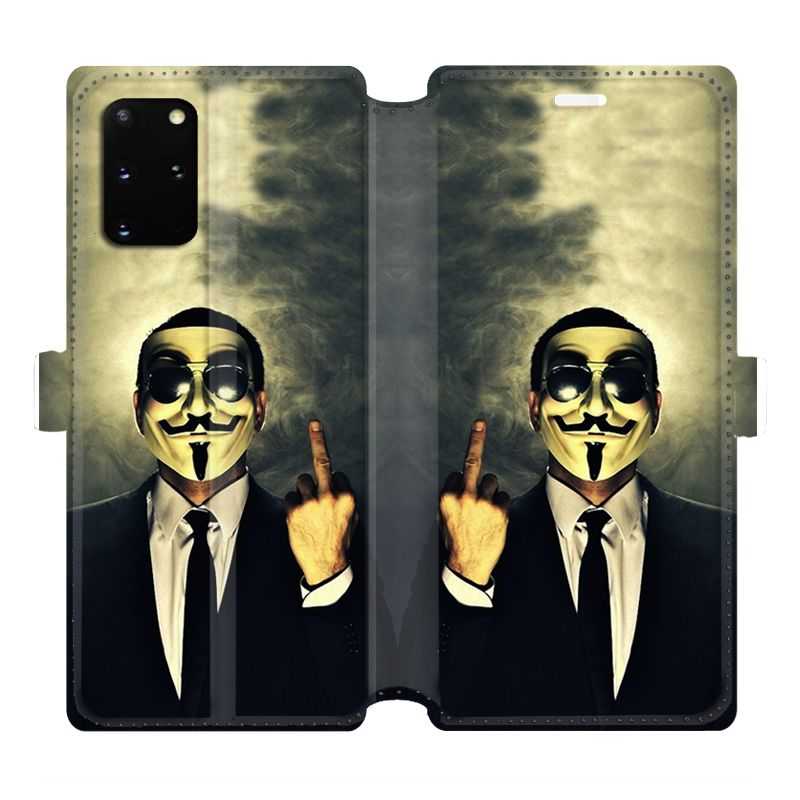 Housse cuir portefeuille pour Samsung Galaxy S20 Plus Anonymous doigt