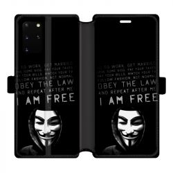 Housse cuir portefeuille pour Samsung Galaxy S20 Plus Anonymous I am free