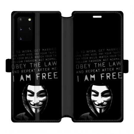 Housse cuir portefeuille pour Samsung Galaxy S20 Plus Anonymous I am free