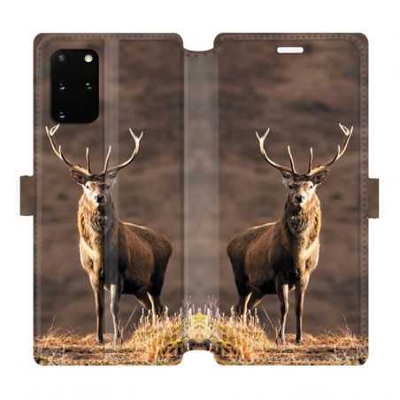 Housse cuir portefeuille pour Samsung Galaxy S20 Plus chasse chevreuil Blanc