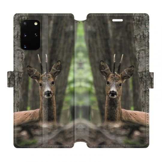 Housse cuir portefeuille pour Samsung Galaxy S20 Plus chasse chevreuil Bois