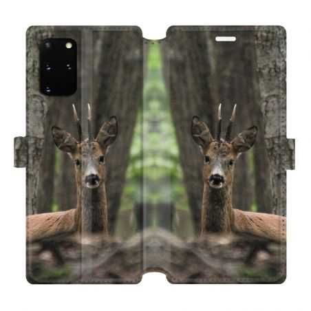 Housse cuir portefeuille pour Samsung Galaxy S20 Plus chasse chevreuil Bois