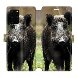Housse cuir portefeuille pour Samsung Galaxy S20 Plus chasse sanglier bois