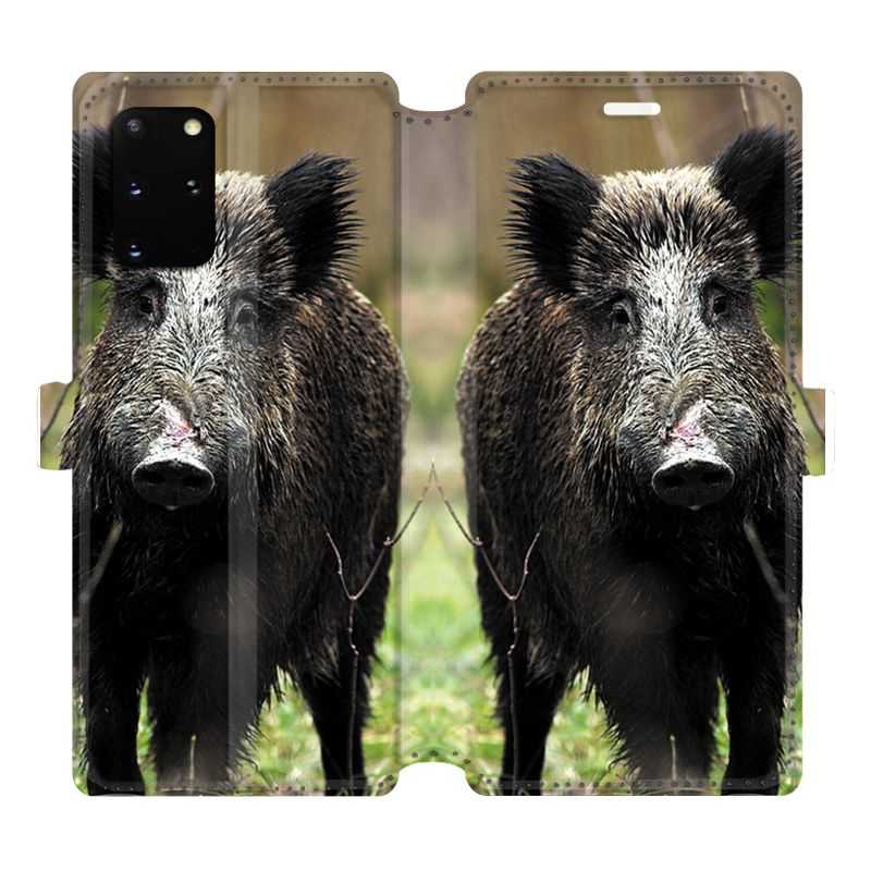 Housse cuir portefeuille pour Samsung Galaxy S20 Plus chasse sanglier bois