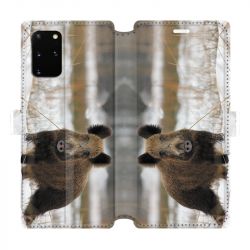 Housse cuir portefeuille pour Samsung Galaxy S20 Plus chasse sanglier Neige