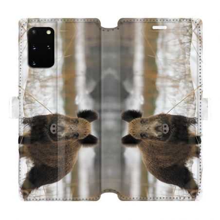 Housse cuir portefeuille pour Samsung Galaxy S20 Plus chasse sanglier Neige