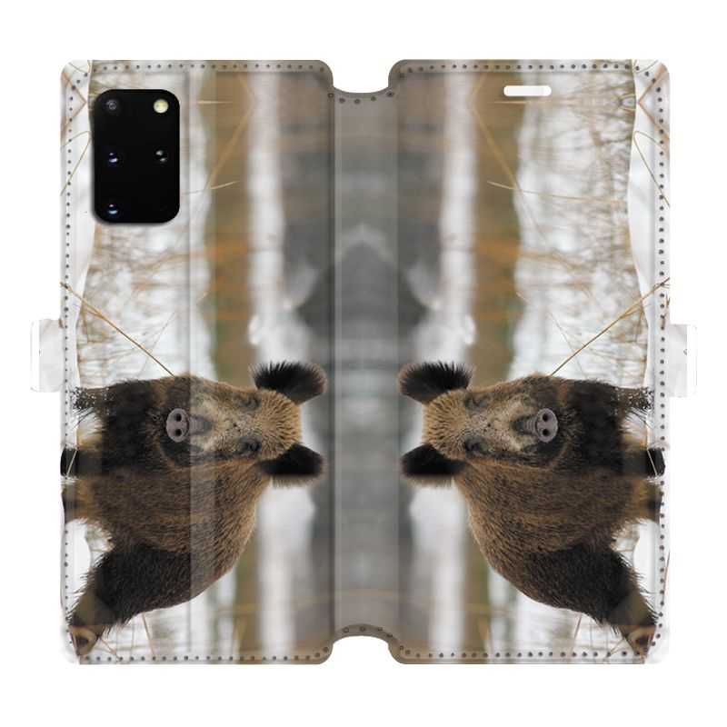 Housse cuir portefeuille pour Samsung Galaxy S20 Plus chasse sanglier Neige