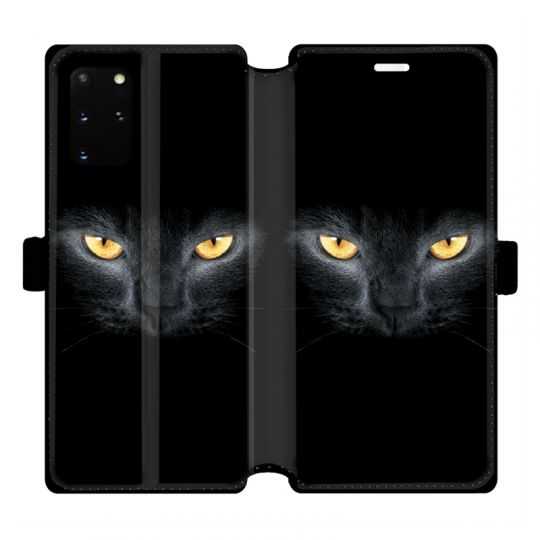 Housse cuir portefeuille pour Samsung Galaxy S20 Plus Chat Noir