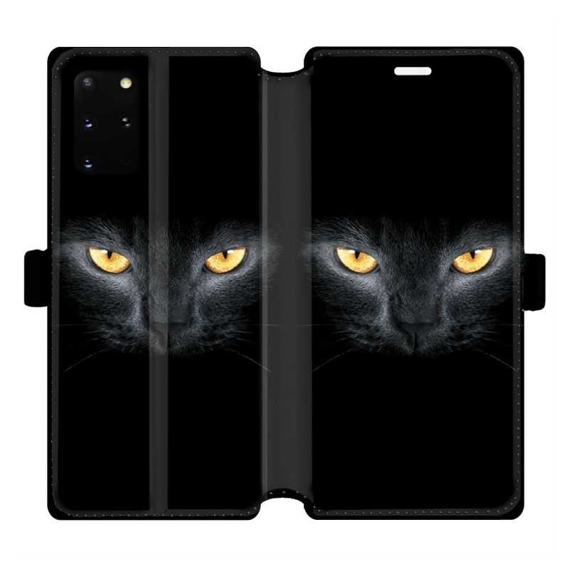 Housse cuir portefeuille pour Samsung Galaxy S20 Plus Chat Noir