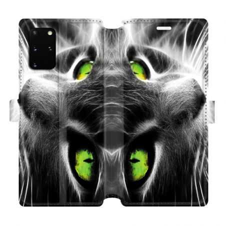 Housse cuir portefeuille pour Samsung Galaxy S20 Plus Chat Vert