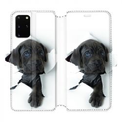 Housse cuir portefeuille pour Samsung Galaxy S20 Plus Chien noir