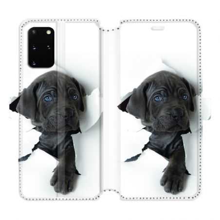 Housse cuir portefeuille pour Samsung Galaxy S20 Plus Chien noir