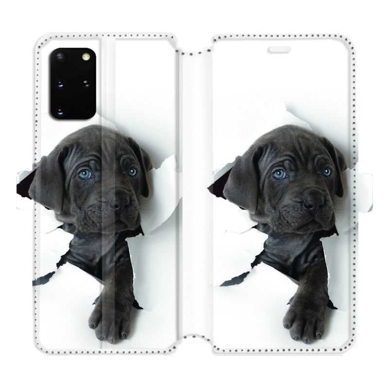 Housse cuir portefeuille pour Samsung Galaxy S20 Plus Chien noir