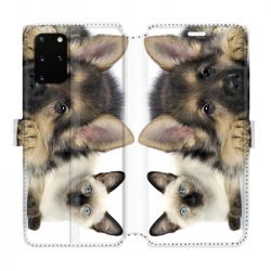 Housse cuir portefeuille pour Samsung Galaxy S20 Plus Chien vs chat