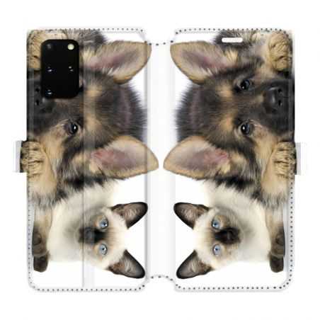 Housse cuir portefeuille pour Samsung Galaxy S20 Plus Chien vs chat