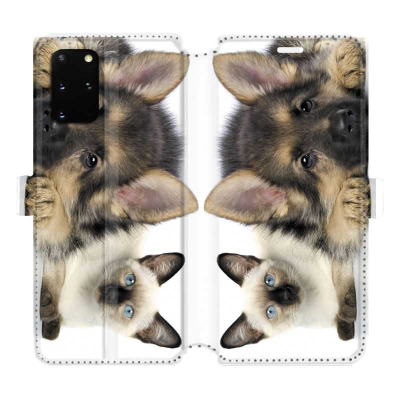 Housse cuir portefeuille pour Samsung Galaxy S20 Plus Chien vs chat