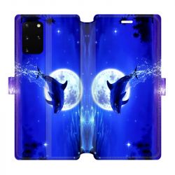Housse cuir portefeuille pour Samsung Galaxy S20 Plus Dauphin lune
