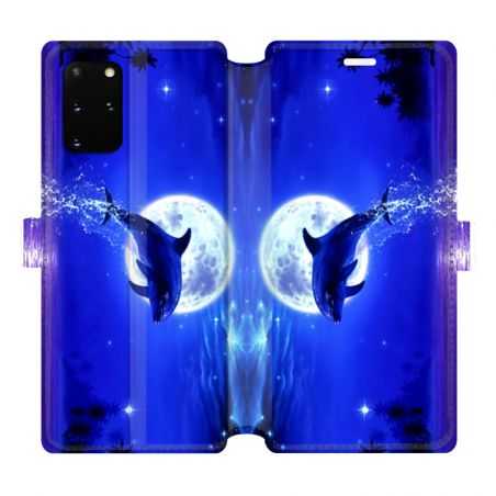 Housse cuir portefeuille pour Samsung Galaxy S20 Plus Dauphin lune