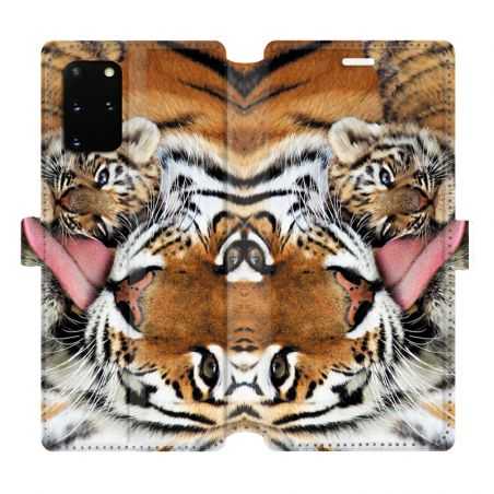 Housse cuir portefeuille pour Samsung Galaxy S20 Plus bebe tigre