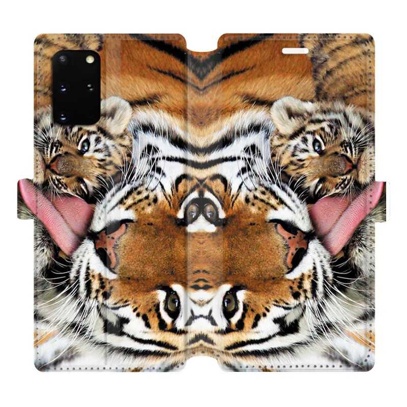 Housse cuir portefeuille pour Samsung Galaxy S20 Plus bebe tigre