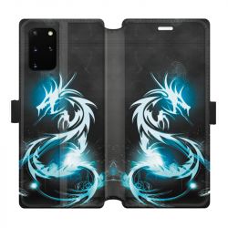 Housse cuir portefeuille pour Samsung Galaxy S20 Plus Dragon Bleu