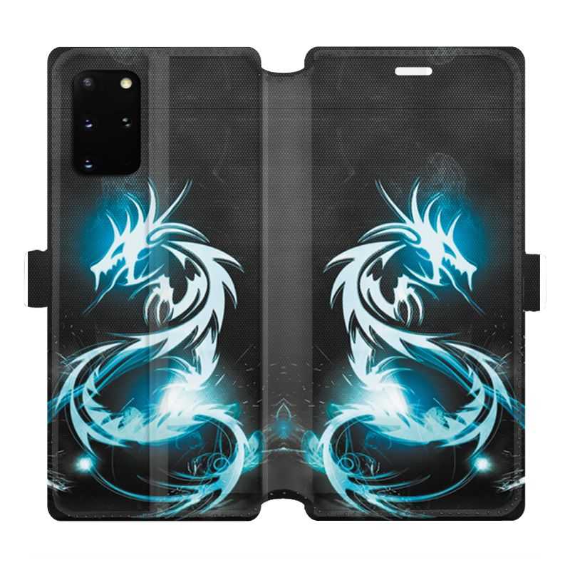 Housse cuir portefeuille pour Samsung Galaxy S20 Plus Dragon Bleu