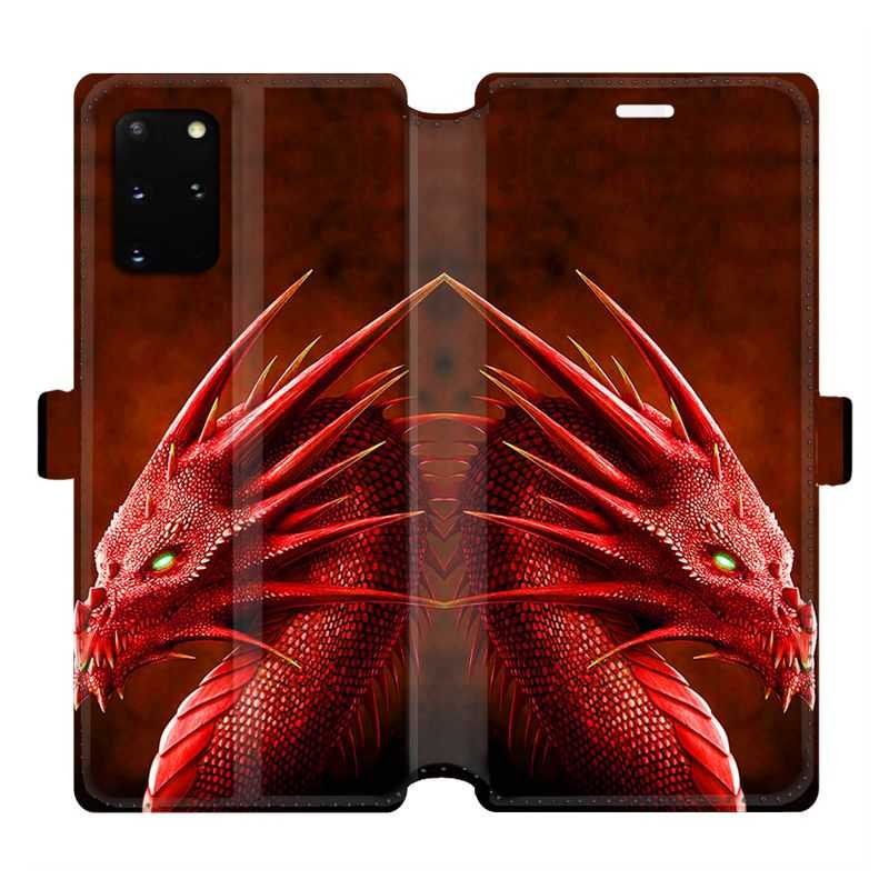 Housse cuir portefeuille pour Samsung Galaxy S20 Plus Dragon Rouge