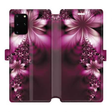 Housse cuir portefeuille pour Samsung Galaxy S20 Plus fleur violette montante
