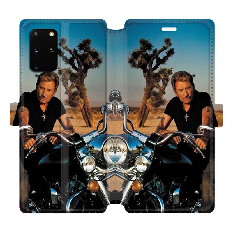 Housse cuir portefeuille pour Samsung Galaxy S20 Plus Johnny Hallyday Moto