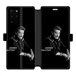 Housse cuir portefeuille pour Samsung Galaxy S20 Plus Johnny Hallyday Noir