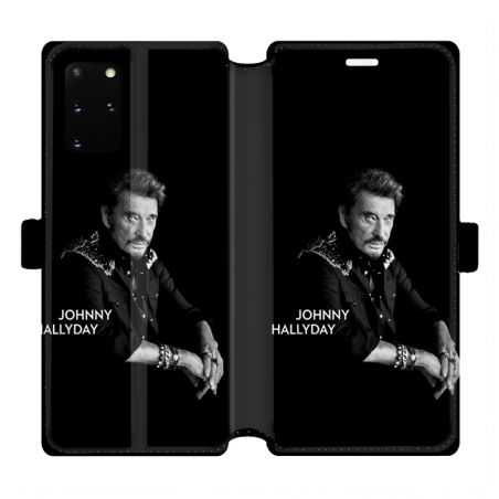 Housse cuir portefeuille pour Samsung Galaxy S20 Plus Johnny Hallyday Noir